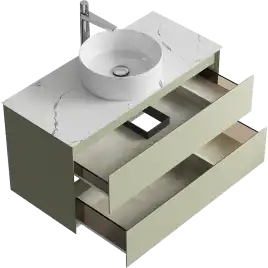 Тумба с раковиной подвесная Aqwella Geometria 100 GE01102SH+STG1014X456MW, со столешницей мрамор белый, цвет зеленый шалфей