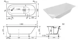 Ванна из искусственного мрамора Aquanet Lotos Stone Slim 180x80 AQ-00368588