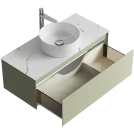 Тумба с раковиной подвесная Aqwella Geometria 100 GE01101SH+STG1014X456MW, со столешницей мрамор белый, цвет зеленый шалфей