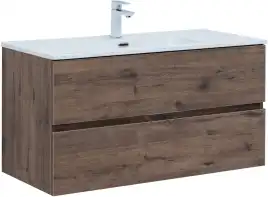 Тумба под раковину Aquanet Алвита New 100 2 ящика, дуб веллингтон табак 334188