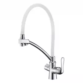 Смеситель для кухни Lemark Comfort LM3070C-White с подключением к фильтру с питьевой водой, Хром / Белый