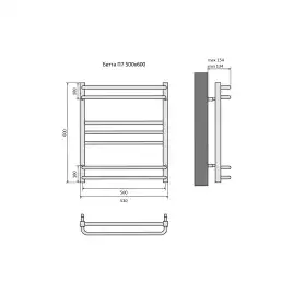 Полотенцесушитель водяной Aquatek Бетта 50х60 AQ KRC0760CH П7 нижнее подключение 1/2