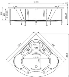 Акриловая ванна Radomir Сандра 150х150 (2-01-0-0-1-221), на каркасе, белая