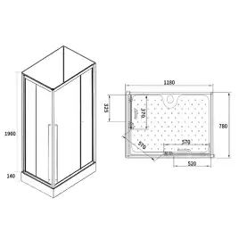 Душевая кабина Loranto 120х80, низкий поддон, Прозрачное стекло, CS-3008TM/W-120R