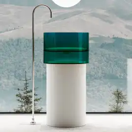 Раковина напольная ABBER KRISTALL 45х45х90 AT2701White-Aquamarin-H, круглая, белая/бирюзовая