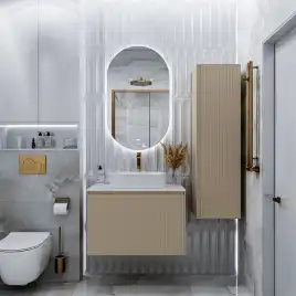 Тумба под раковину Grossman Кристалл 80 подвесная, бежевый матовый (108044)