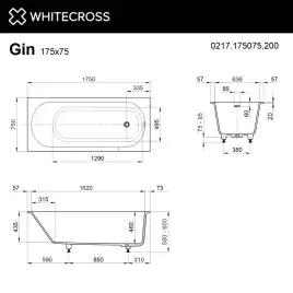 Ванна из искусственного камня WHITECROSS 175x75 Gin, белая матовая 0217.175075.200