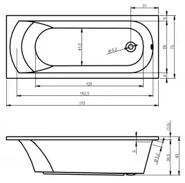 Акриловая ванна Riho MIAMI 170х70 прямоугольная B060001005