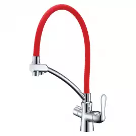 Смеситель для кухни Lemark Comfort LM3070C-Red с подключением к фильтру с питьевой водой, Хром / Красный