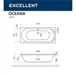Акриловая ванна Excellent OCEANA 180х80 WAEX.OCE18WH прямоугольная, Белая