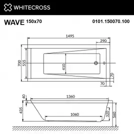 Акриловая ванна WHITECROSS Wave 150x70 белая, 0101.150070.100