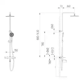 Душевая система AVS Slimmer 811-122-GM, оружейная сталь