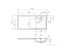 Раковина  Aquaton Лондри 105х50 R 1A72223KLH010 правая над стиральной машиной, из литьевого мрамора, Белая
