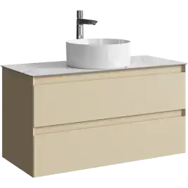 Тумба с раковиной подвесная Aqwella Geometria 100 GE01102MD+STG1014X456MW, со столешницей мрамор белый, цвет морская дюна