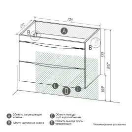 Тумба под раковину Grossman Виста 75 подвесная, белая глянцевая (107559)