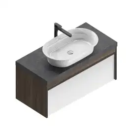 Тумба под раковину Kerama Marazzi MODULA 100 см, MO.100.1+1\AR подвесная, Арабика / Белый глянцевый