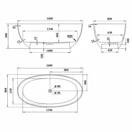 Ванна из литьевого мрамора  Aqua de Marco Caprice 160х80х60 1160WCAPR_GEL, Белая