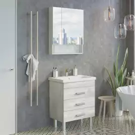 Тумба с умывальником Comforty Никосия-70Н дуб белый (раковиной COMO 70), 00-00005793