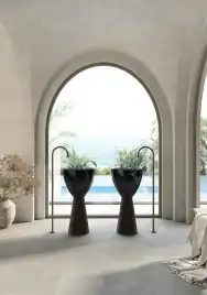 Раковина напольная ABBER KRISTALL 45х45х90 AT2703Onyx-Black, круглая, черный/черный матовый