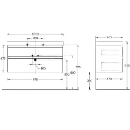 Тумба под раковину Kerama Marazzi CUBO 100 см, CUB.100.2\LIM подвесная, Лимо