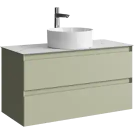 Тумба с раковиной подвесная Aqwella Geometria 100 GE01102SH+STG1014X456MW, со столешницей мрамор белый, цвет зеленый шалфей