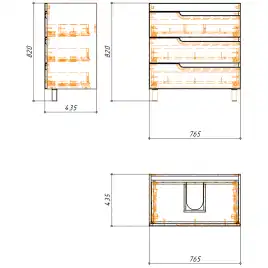 Тумба с раковиной Azario KANTRI 80/3Н CS00097257, напольная с раковиной Фостер 80, белая