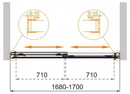 Шторка для ванны Cezares TANDEM-SOFT 170 см, TANDEM-SOFT-VF-2-170/145-P-Cr, профиль Хром, стекло Рифленное