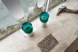 Раковина напольная ABBER KRISTALL 45х45х90 AT2701White-Aquamarin-H, круглая, белая/бирюзовая