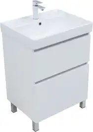 Тумба под раковину Aquanet Вега 60 напольная, белый глянец, 344121