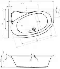 Акриловая ванна RIHO ARYL 170х110 R правосторонняя B017001005