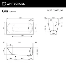 Ванна из искусственного камня WHITECROSS 170x80 Gin, белая матовая 0217.170080.200