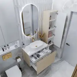 Тумба под раковину Grossman Кристалл 80 подвесная, бежевый матовый (108044)