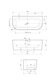 Акриловая ванна CEZARES METAURO-INT-Wall-180-80-60-W-MATT