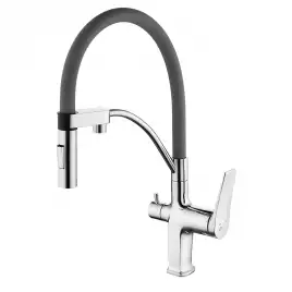 Смеситель для кухни Lemark Comfort LM3074C-Gray с подключением к фильтру с питьевой водой, Хром / Серый