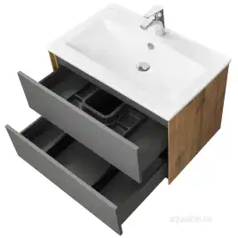 Тумба под раковину Aquaton Сохо 75 1A258101AJA00 подвесная цвет, дуб веллингтон / графит софт