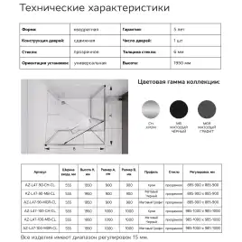 Душевой уголок Azario 90х90 AZ-L47-90-MGR-CL, профиль графит матовый, стекло Прозрачное