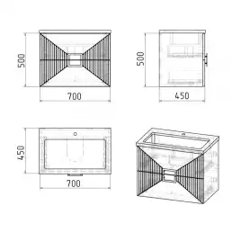 Тумба под раковину Grossman Луксор 70 подвесная, графит матовый (107058)