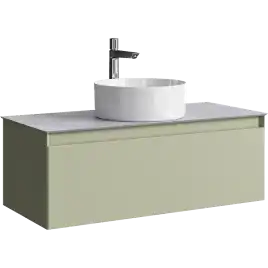 Тумба с раковиной подвесная Aqwella Geometria 100 GE01101SH+STG1014X456GS, со столешницей серый камень, цвет зеленый шалфей