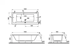 Акриловая ванна Vitra Neon 180x80 прямоугольная, белая