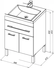 Тумба под раковину Aquanet Верона 58 белый (напольная 1 ящик 2 дверцы) 182507