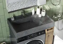 Раковина  Aquaton Рейн 80х50 1A72113KRW210  над стиральной машиной, из литьевого мрамора, Графит