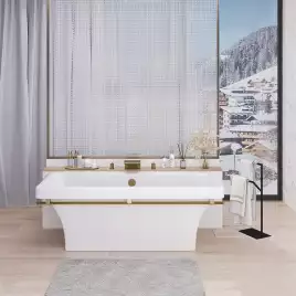 Ванна из литьевого мрамора  Aqua de Marco CRETE 179х79 с бронзовым полотенцедержателем Белая 1180WBKRI