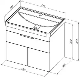 Тумба под раковину Aquanet Ирис new 70 белый глянец (1 ящик, 2 дверцы) 310149