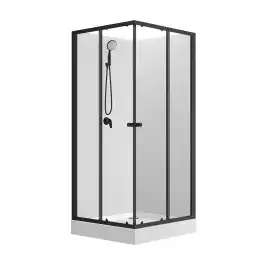 Душевая кабина Loranto 100х100 низкий поддон, прозрачное стекло, профиль Черный, CS-21801-100