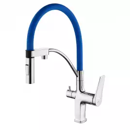 Смеситель для кухни Lemark Comfort LM3074C-Blue с подключением к фильтру с питьевой водой, Хром / Синий