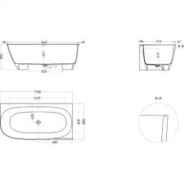 Ванна Salini SOFIA WALL 170х80 102522M из материала S-Stone, Белая матовая