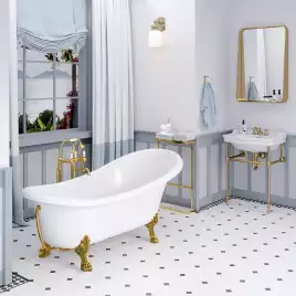 Ванна из литьевого мрамора  Aqua de Marco EDELWEISS 170х78 с золотыми ножками Белая 1170WGEDE