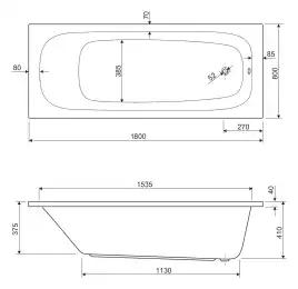 Акриловая ванна Cezares ECO 180х80 ECO-180-80-41-W37 прямоугольная, Белая