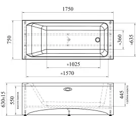 Акриловая ванна Radomir Агата 175х75 (2-01-0-0-1-227Р), на каркасе, белая