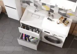 Раковина  Aquaton Лондри 120х50 L 1A72843KLH01L левая над стиральной машиной, из литьевого мрамора, Белая